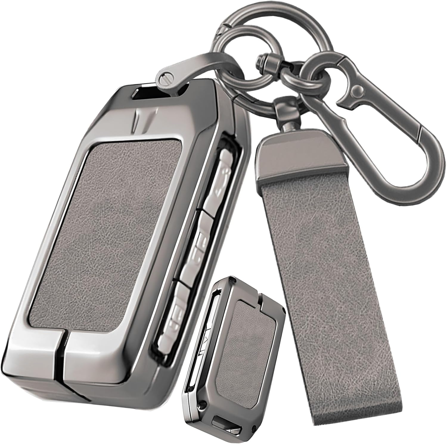 Ontto Car Key Holder Fit for 2017-2025 XC40 XC60 XC90 S60 S90 V60 V90 Polestar 1/2/3,Key Fob Shell Case with Clear TPU Front Cover,Metal and Leather Key Cover,Grey - Braided-Keychain-Black image number 7