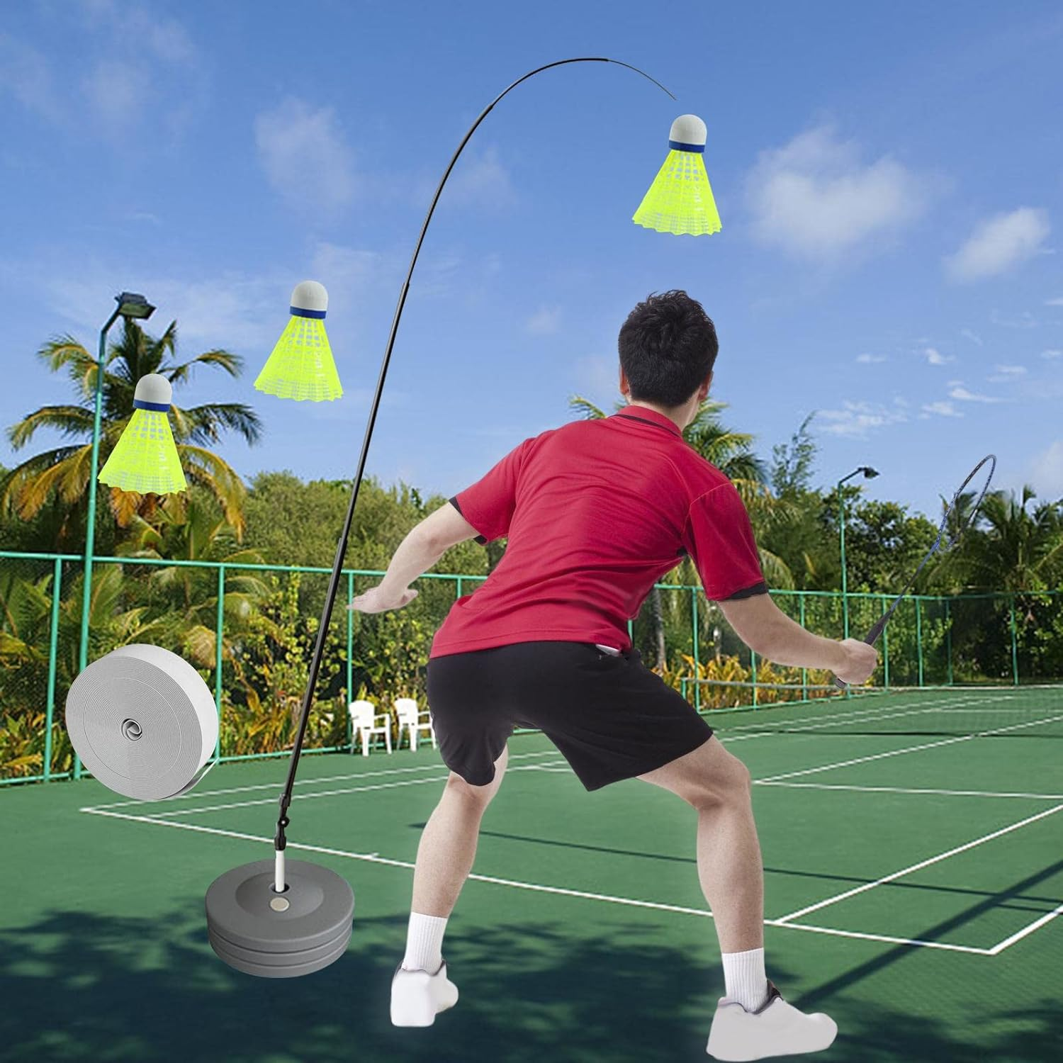 Zxpjkyu Sports Badminton Solo Exercise Equipment Portable Self-Practice Tool for Kids and Women - With 1 Badminton image number 5