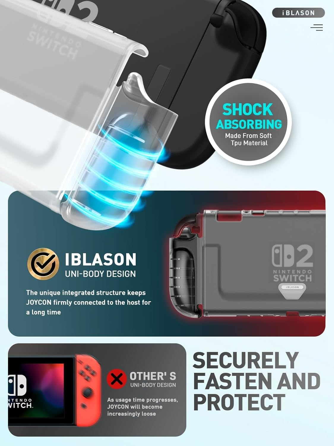 I-Blason for Nintendo Switch 2 Case 2025, Durable Slim Matte Clear Anti-Fingerprint Protective Hard Case with Dockable Comfortable TPU Grip Compatible with Joycon Controller & Docking Station (Frost)