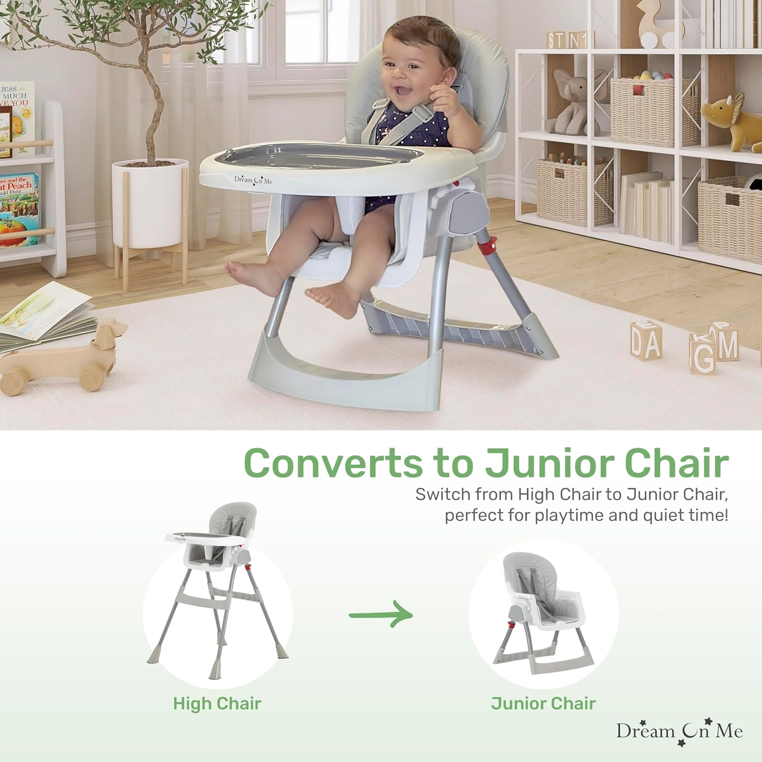 Dream on Me Portable 2-In-1 Tabletalk High Chair, Convertible Compact High Chair, Light Weight Portable Highchair, Grey - Grey image number 2
