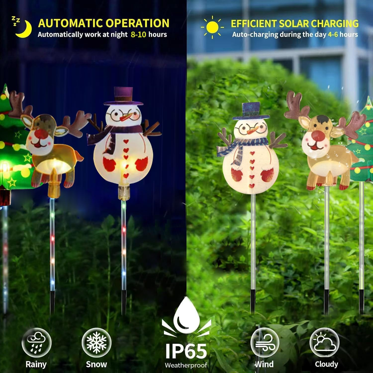 YZYOE 6 Pack LED Outdoor Solar Floor Inserted Christmas Decorative Lights, Waterproof Solar Courtyard Christmas Tree Snowman Reindeer Light, with 8 Colours Light Modes image number 2