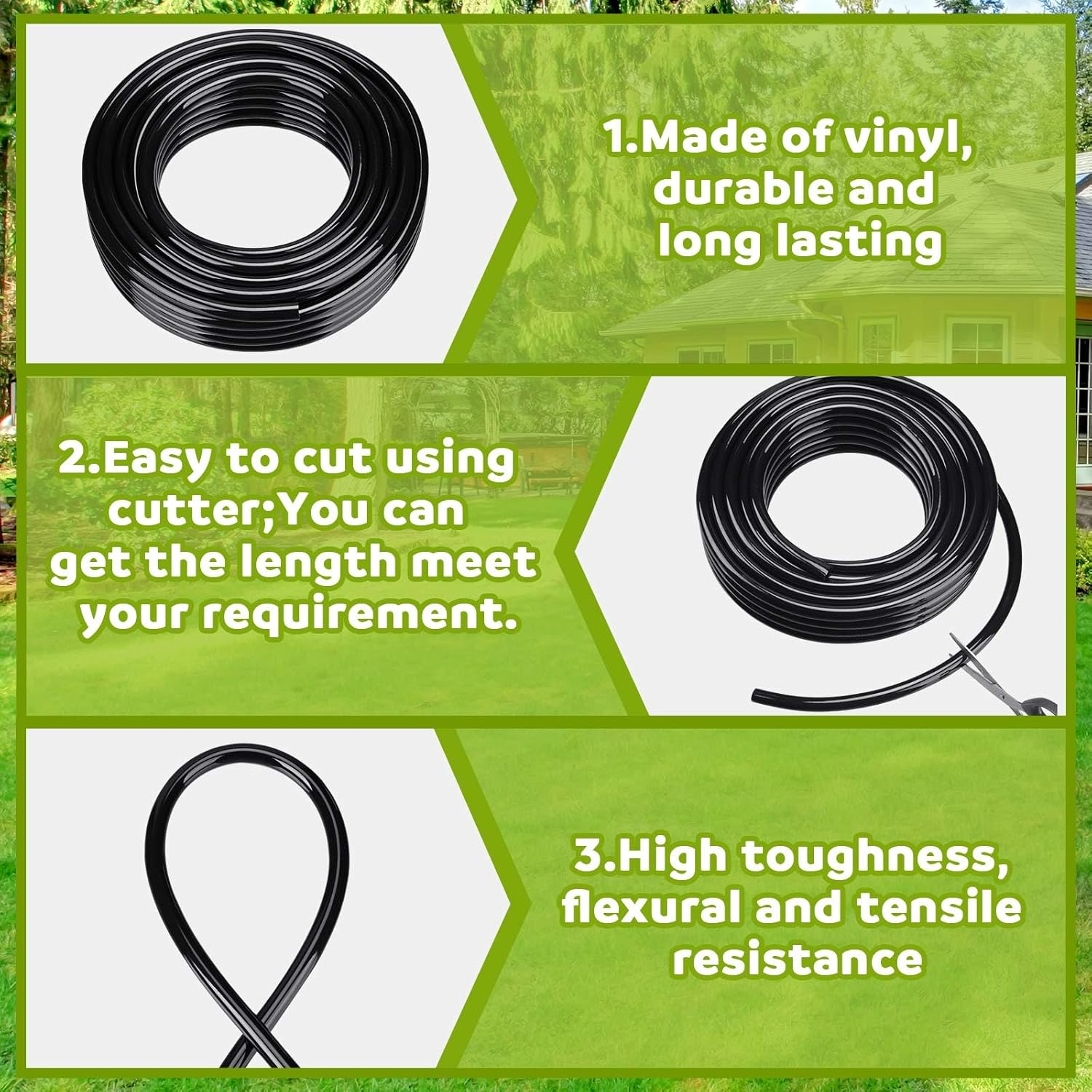 Tondiamo Vinyl Pond Tubing Flexible PVC Tubing, 1/2" ID X 5/8" OD, 50-Feet Length Black PVC Vinyl Tubing Heavy Duty Reinforced Vinyl Hose Tubing for Fish and Plants Protection image number 3