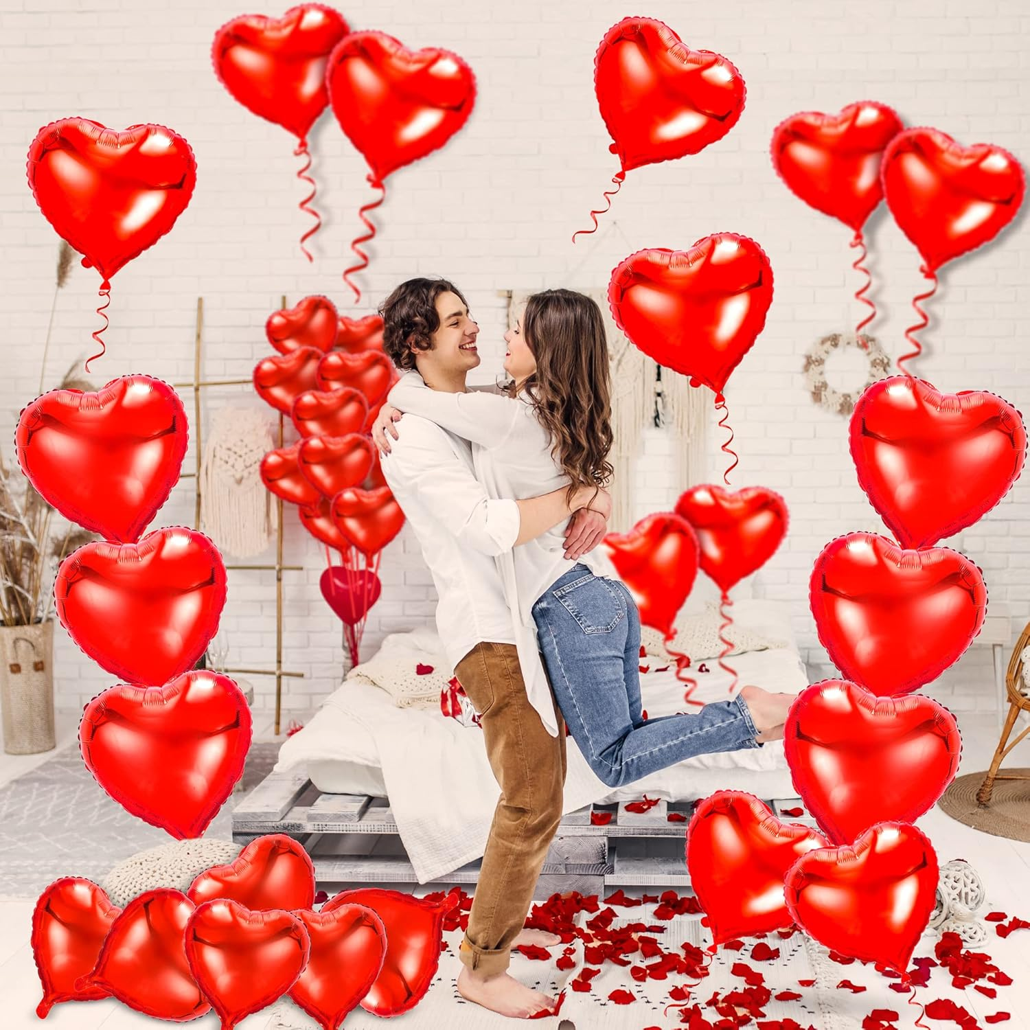 Love Balloons Red- 50Pcs 10Inch Foil Heart Balloon, Valentine Day Balloons, Room Decorations Kit Party Props Decor Balloons Valentines Day Heart Balloons