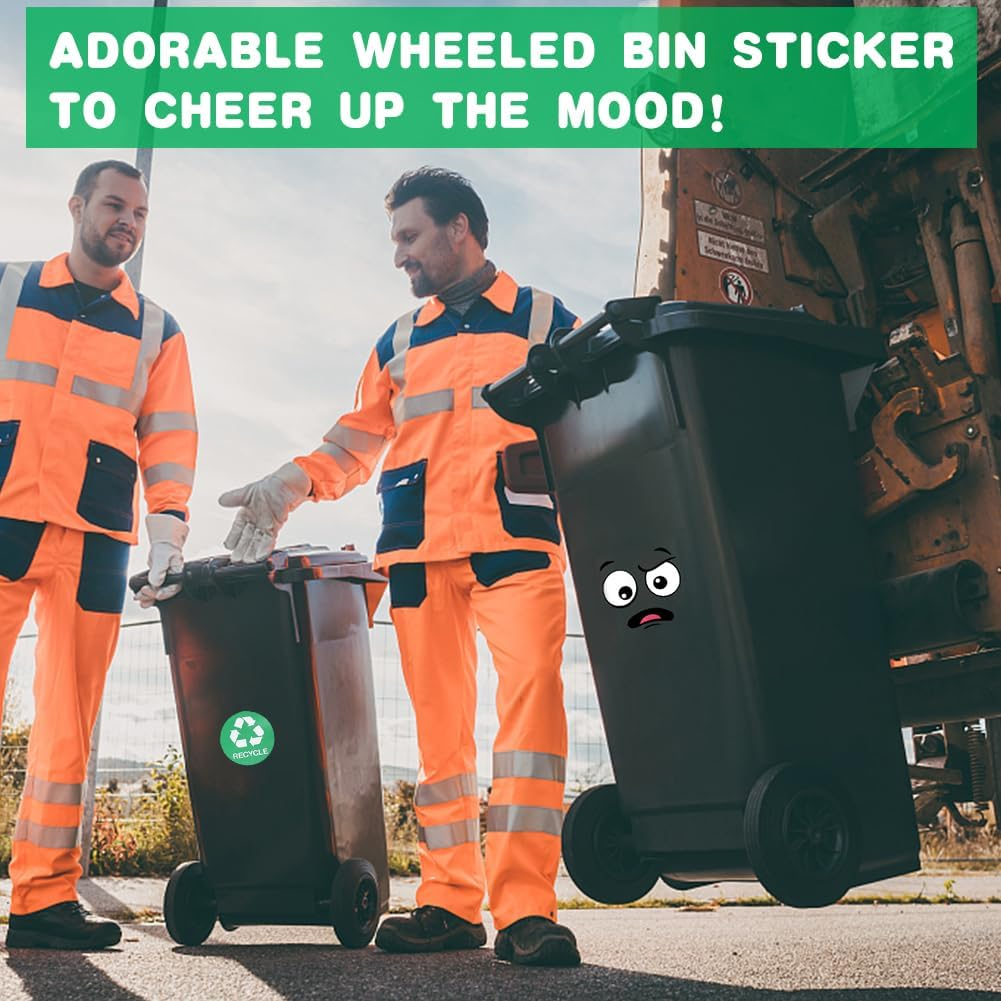 8 Sheets Wheelie Bin Stickers Adhesive Cartoon Expressions Dustbin Sticker Decorative Wall Stickers Eyes and Mouth DIY Large Decal for Fridge Bins Wall, Recycle Sticker Signs for Trash Can