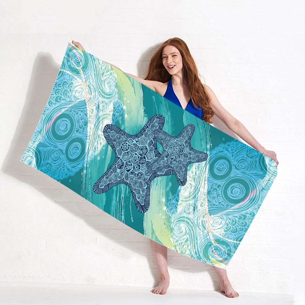 Bongu Beach Towel Sand Free 180X90Cm 2 Pack with Travel Bag, Quick Dry Pool Towels Oversized Travel Towel Lightweight for Beach Party, Pool,Baths Large Towels (Starfish & Flowers) - Seahorse  Baracoa image number 4