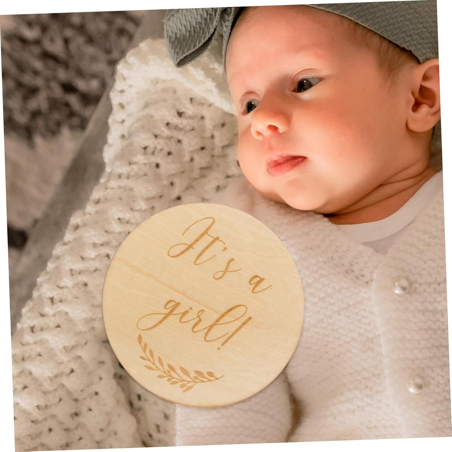 ERINGOGO Baby Growth Celebration Cards 2Pcs Wooden Baby Milestone Discs Newborn Photo Props Creative round Commemorative Cards for Newborns 10Cm Diameter - Assorted Color image number 4