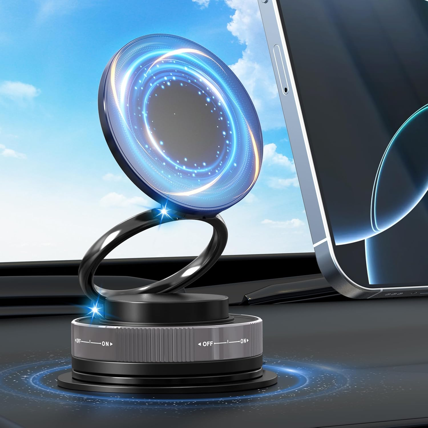 Smartphone Holder, Car, Super Strong Magnet, N55 Magnet, Magsafe Stand, In-Car Smartphone Holder, Mobile Phone Holder, One-Handed Operation, Fall Prevention, 360&deg; Rotation, Foldable, Compact, Car image number 4