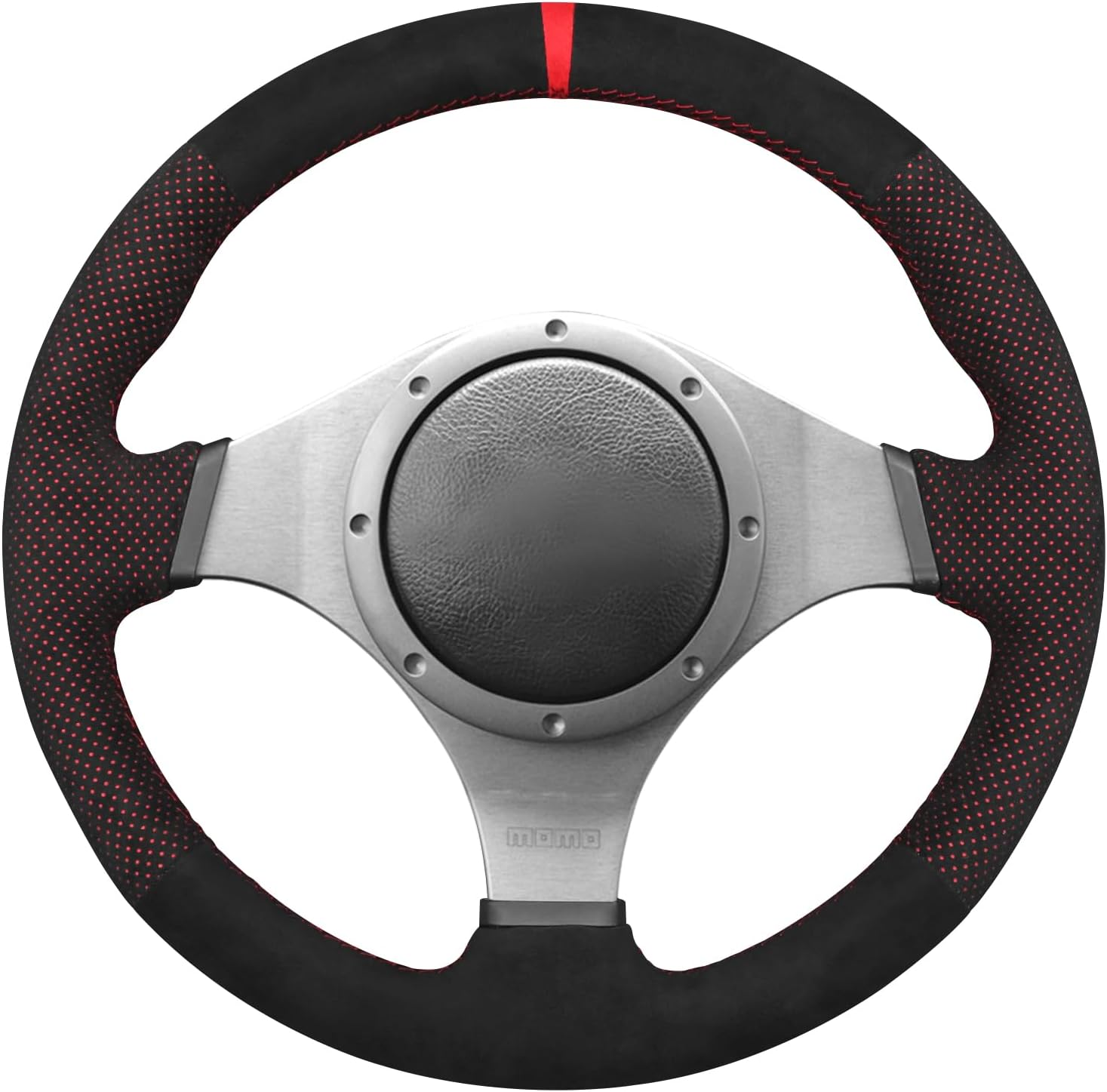 MEWANT Car Steering Wheel Cover for Mitsubishi Lancer Evolution 8 VIII 2003-2004 / Lancer Evolution 9 IX 2005-2006 Customized Hand Stitch Black Suede & Perforated Leather