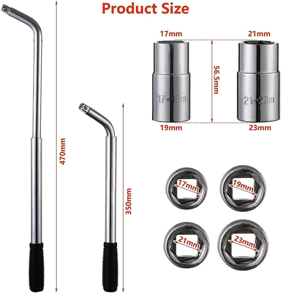Extendable Wheel Brace, Telescopic Lug Wrench with 17/19Mm and 21/23Mm Standard Sockets, Non-Slip, Durable, Retractable for Car/Van/Truck Spare Tyre Breakdown Emergency Tools, Tyre Change Etc. image number 2