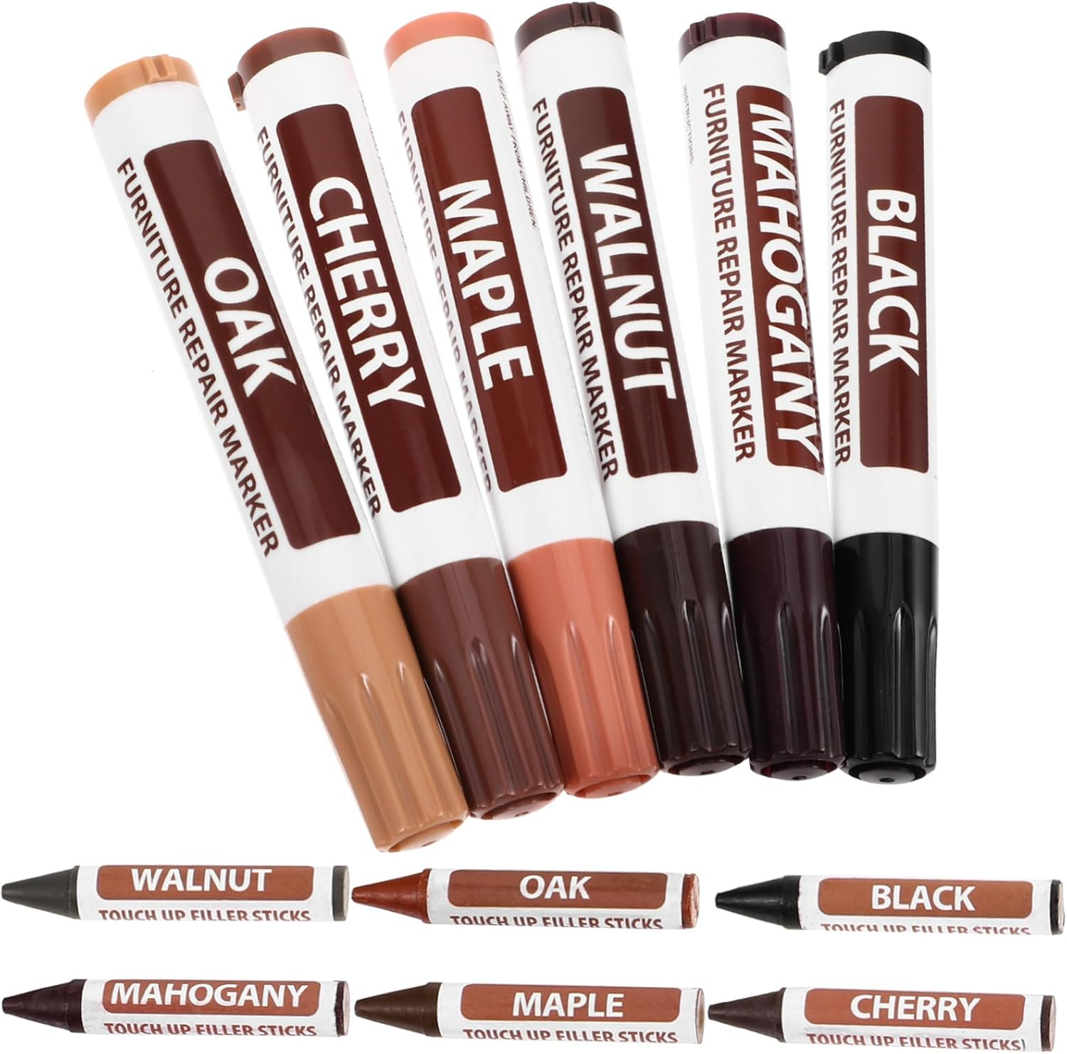 Wood Furniture Touch-Up Markers and Floor Scratch Repair Filler Pens, Home Furniture Repair Pen Set for Doors, Tables, and Floors, 12Pcs Scratch Restoration Supplies image number 2