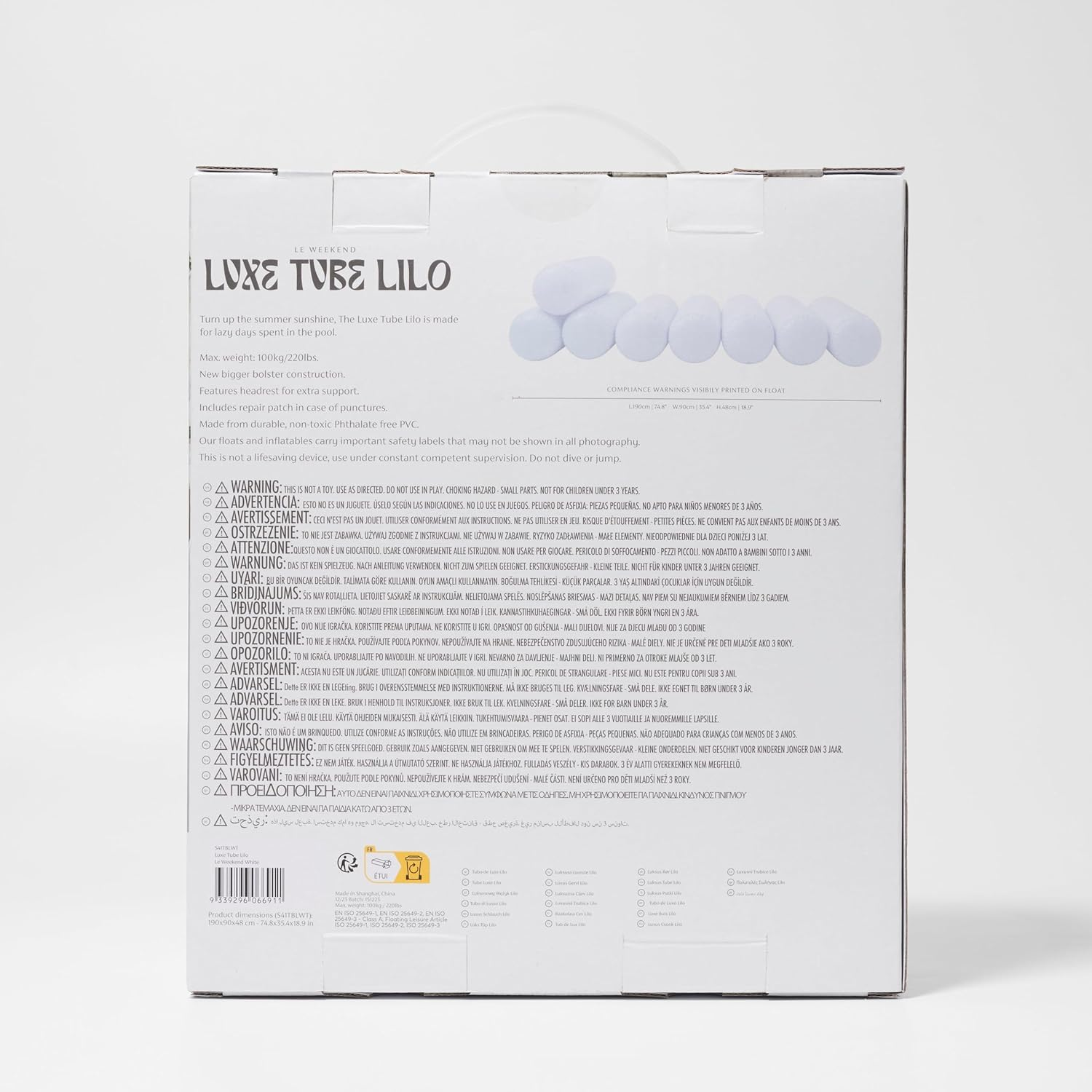 Sunnylife Luxe Tube Lilo Le Weekend - White image number 2