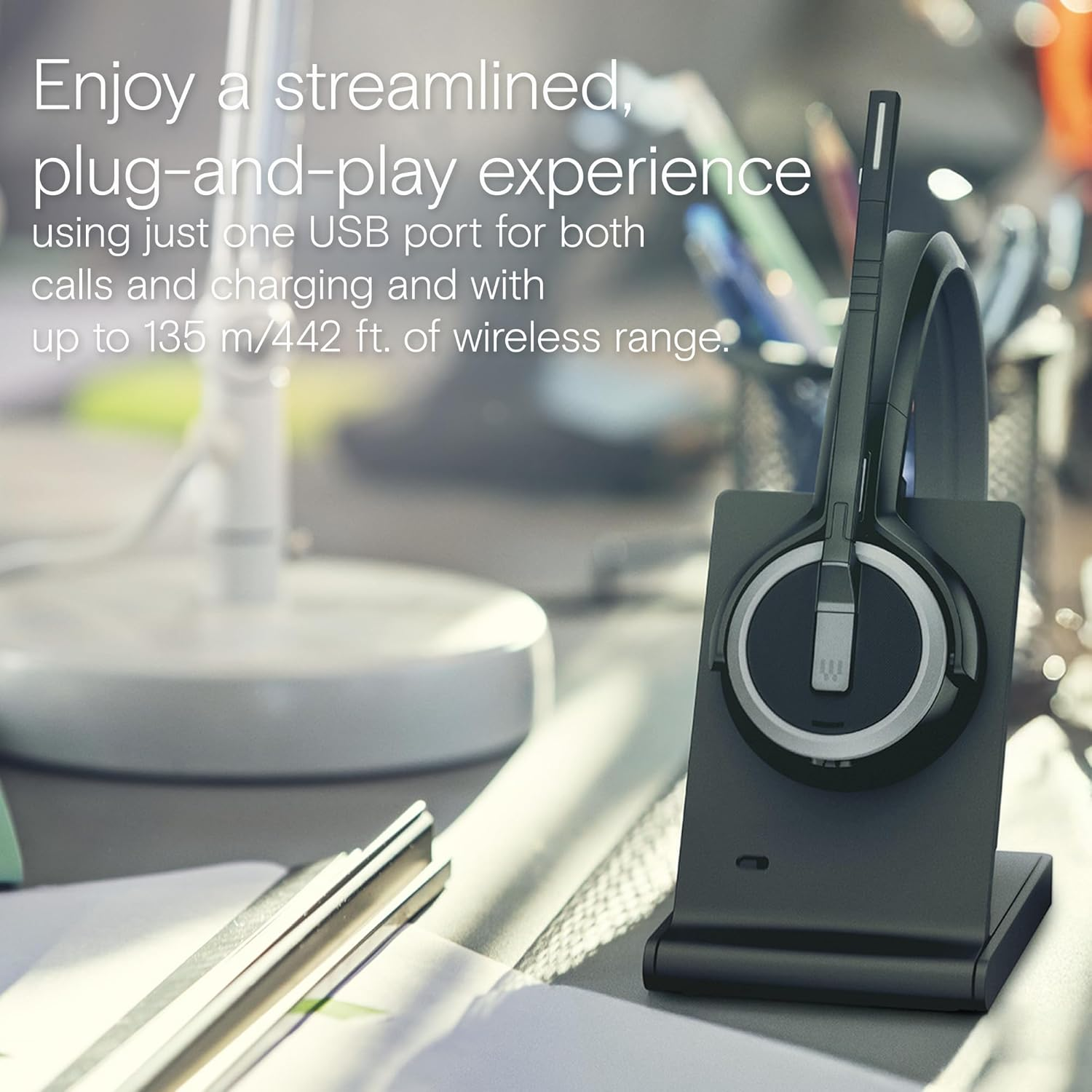 EPOS Impact 5000 Go MS Stereo - Professional DECT Wireless Stereo Headset with Noise Cancelling Microphone, Microsoft Teams Certified, 135 M Range, Foldable Charging Station & USB-A Dongle image number 2