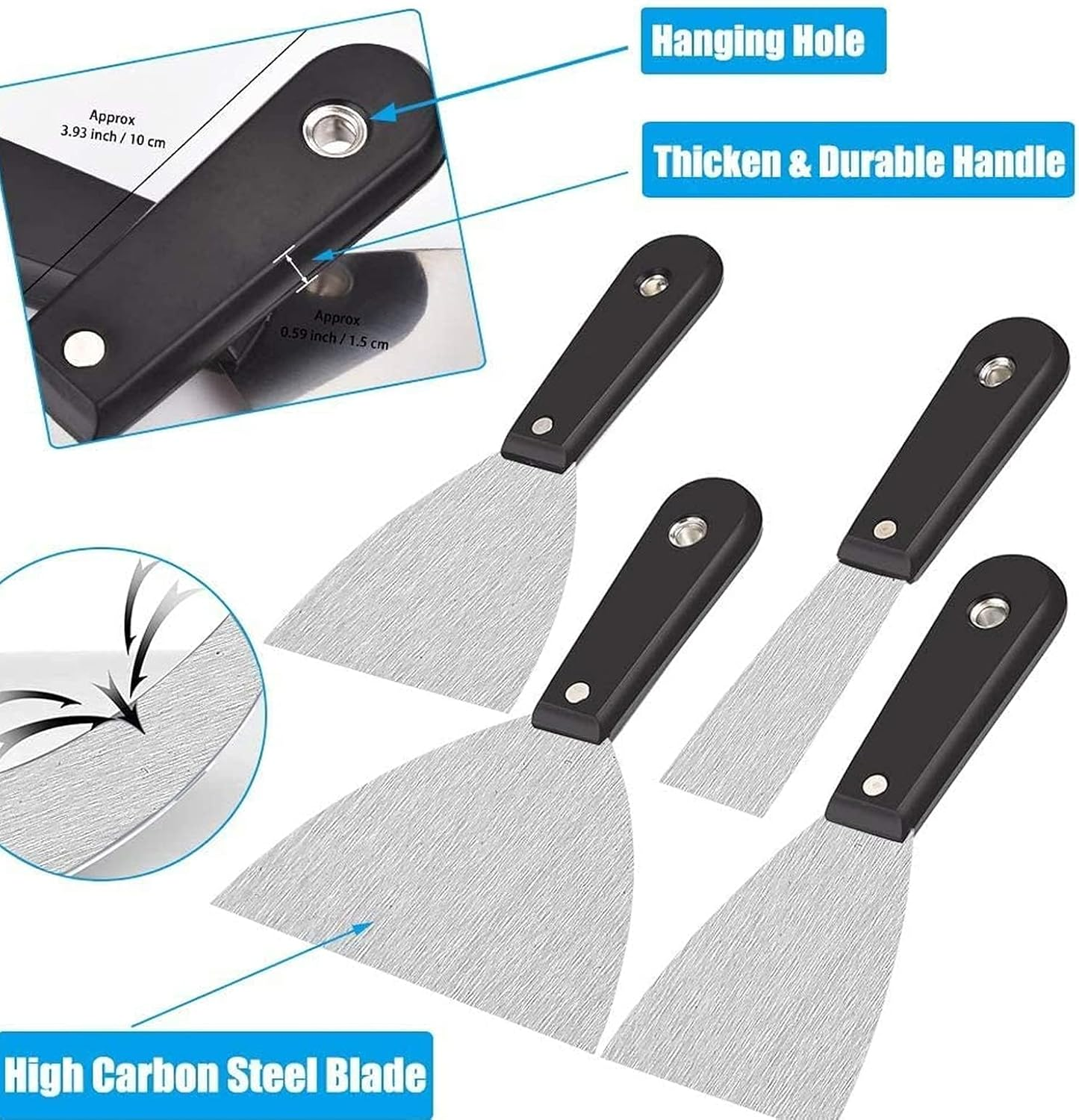 7 PCS Drywall Paint Scraper Tool Set with Storage Bag, Multi-Size Stainless Steel Putty Knives (1, 1.5, 2, 2.5, 3, 4, 5 Inch) for Spackling, Wallpaper Removal, Plaster Scraping & Mud Application image number 3