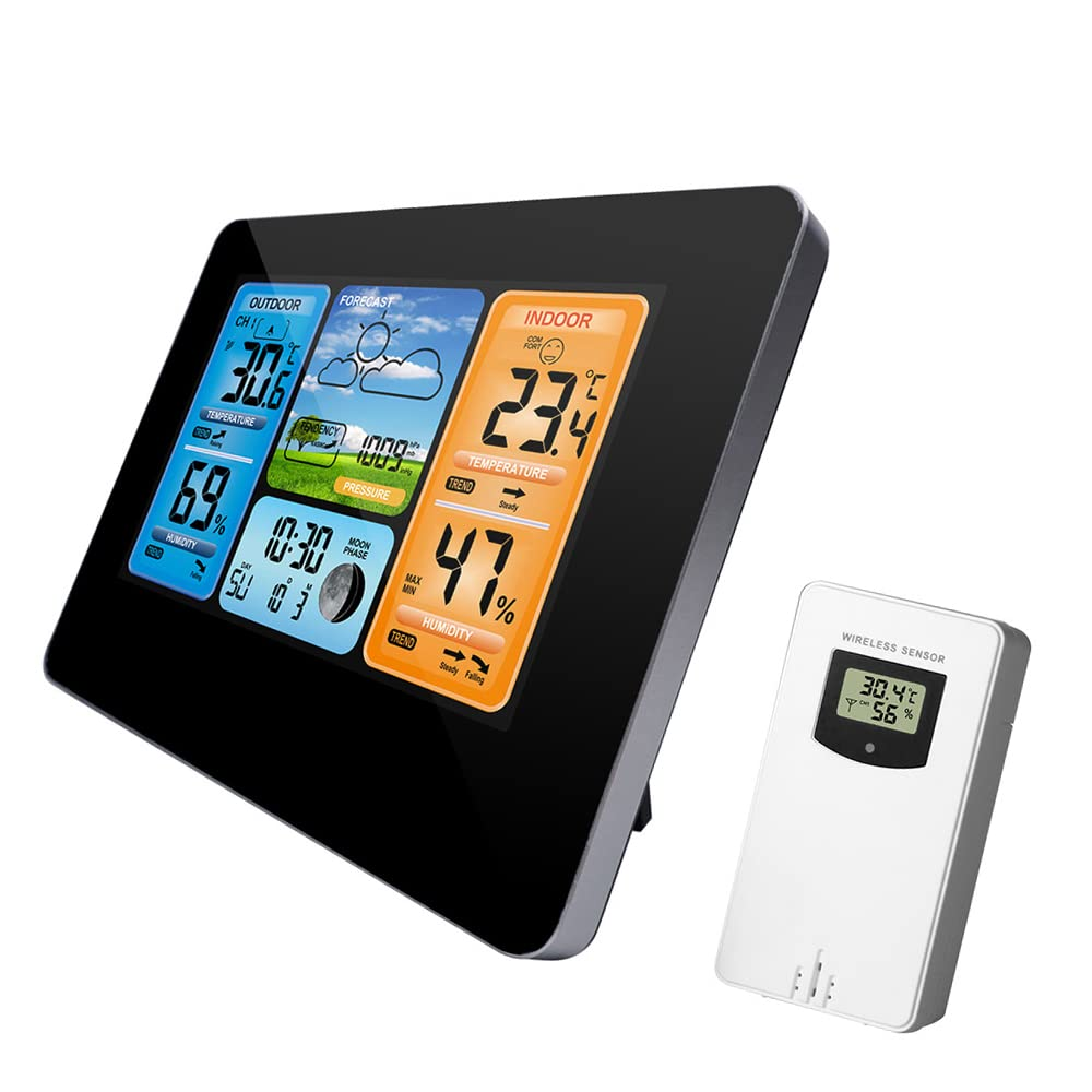 Weather Clock, REFENG FJ3373 Multifunction Digital Weather Station LCD Alarm Clock, Indoor Outdoor Weather Forecast Barometer Thermometer Hygrometer with Wireless Outdoor Sensor USB Power Cord