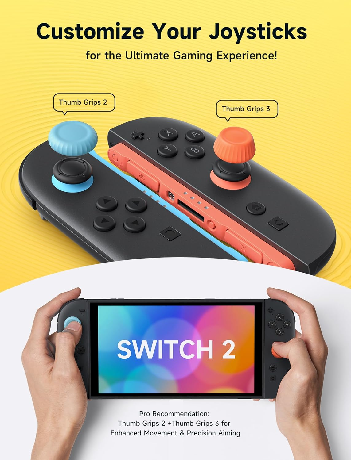 JSAUX Thumb Grips Designed for Nintendo Switch 2 (2025), Switch Thumb Grip Caps, Ergonomic Design, Enhanced Grip, Comfortable & Durable, Joycon Grip Button Stick Cover - Blue and Orange, 3Pairs (6Pcs) image number 3