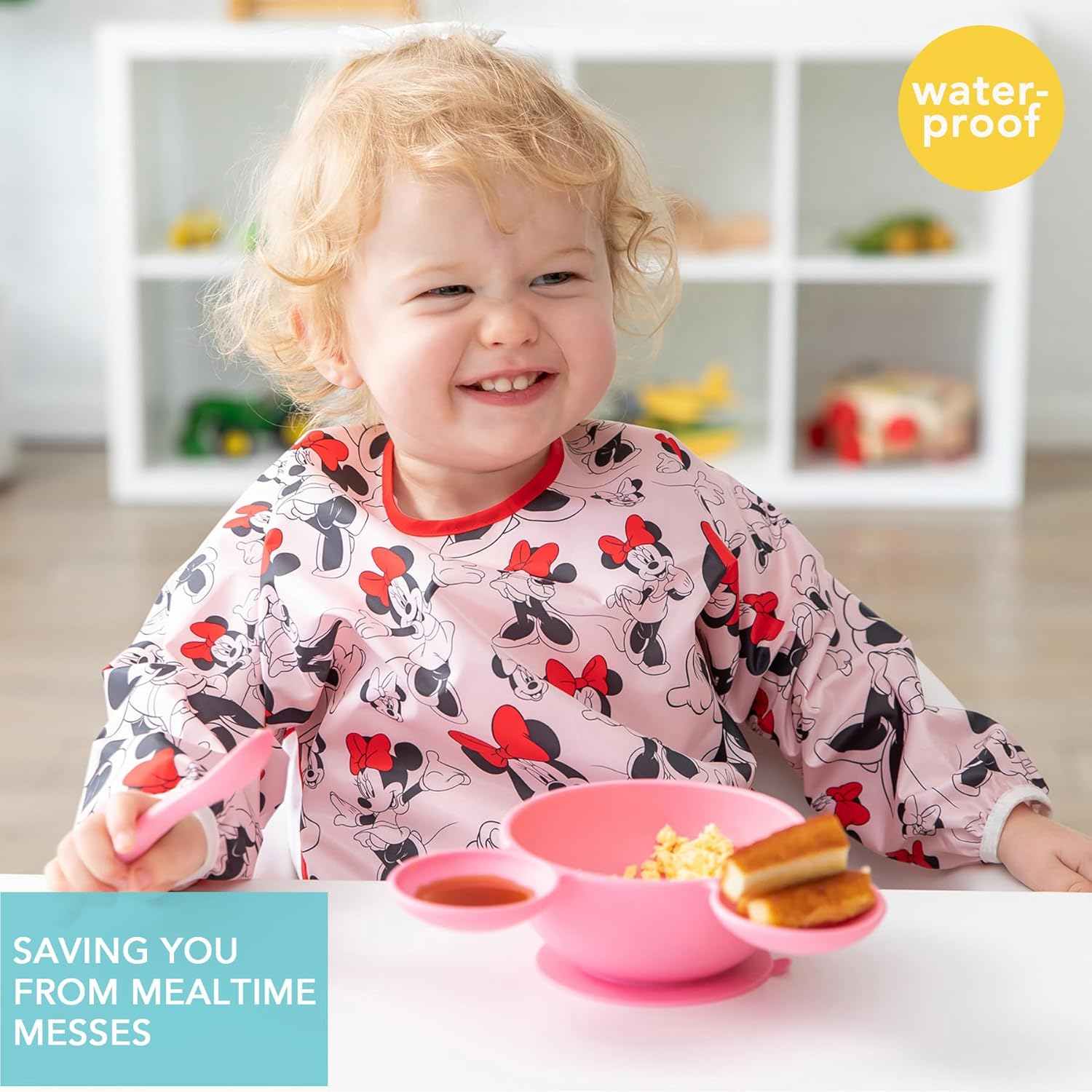 Bumkins Disney Baby Waterproof Sleeved Bib, Minnie Mouse Classic (6-24 Months) image number 3