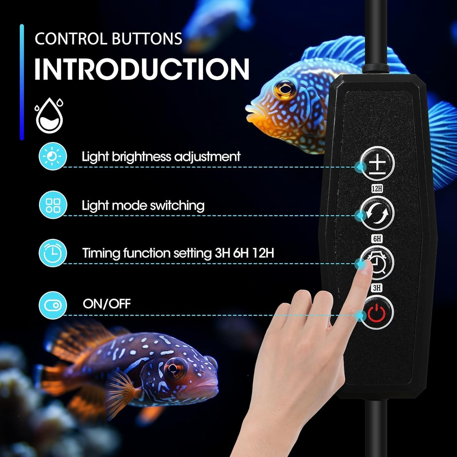 Fish Tank Light, Zingbabu 10W USB Full Spectrum Aquarium Light with Timer for 30-55CM Fish Tank Black image number 5