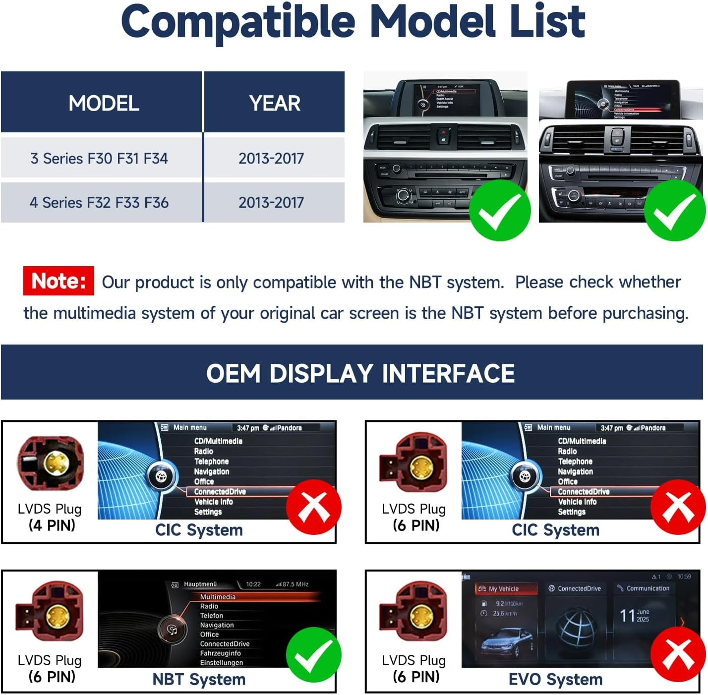 Linux 10.25 Touchscreen Wireless Carplay Multimedia for BMW 3 Series 4 Series F30 F31 F34 F32 F33 F36 from 2013 to 2017 with NBT Linux System image number 1