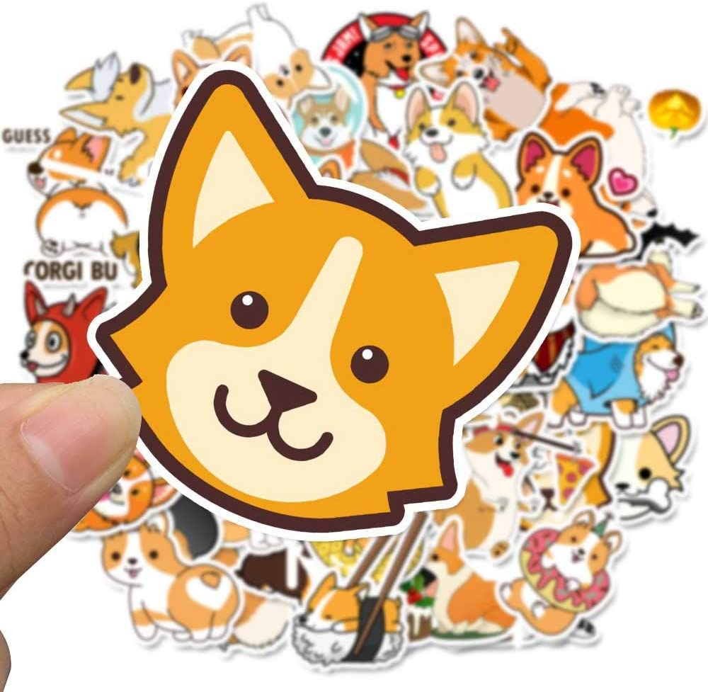 50 Pcs PVC Waterproof Laptop Stickers, Cute Corgi Animal Car Vinyl Decals Anti-Sunlight for Water Bottle Bumper Motorcycle Skateboard Luggage image number 2