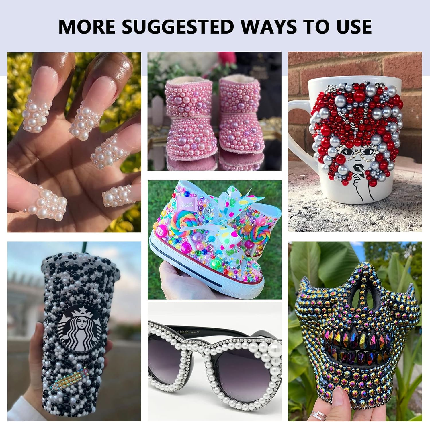 Briskbloom 3620PCS Flatback Pearls and Rhinestones, 60 Grams Mixed 2MM -10MM Flatback Jelly Rhinestones and Half Pearls for Crafts Nails Tumblers Shoes, Pink Marshmallow Blend | Mix White | Pinks image number 6