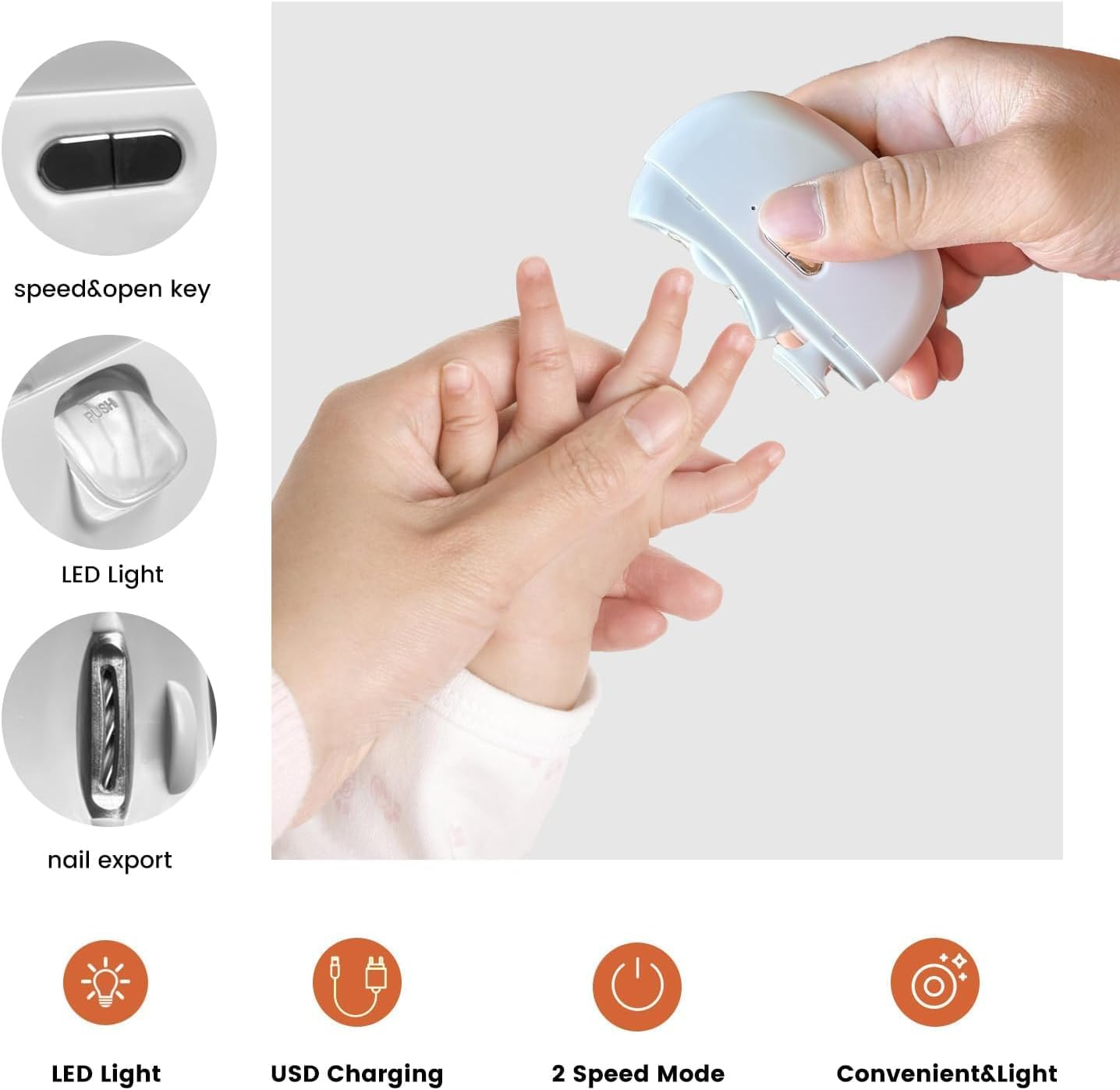 Easyclip Smart Nail Clipper,Fanyil 3 in 1 Easy Clip for Seniors,Designed for Extra Hard/Thick Hands Feet Nails,Polishing Clipper with Light,Safe for Baby & Seniors-Grey-7-14 Days Delivery image number 2