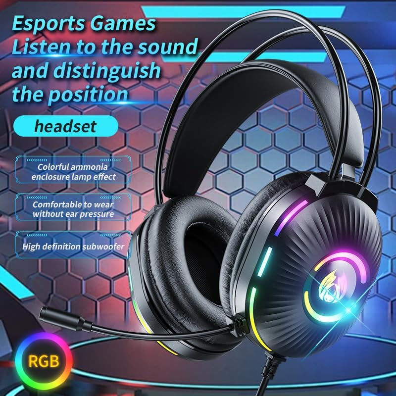 Gaming Sets with Microphone, Noise Canceling Wired Phones with Cartoon Cats Ear 7.1 Surround Sound Over-Ear Earphones for PC image number 3