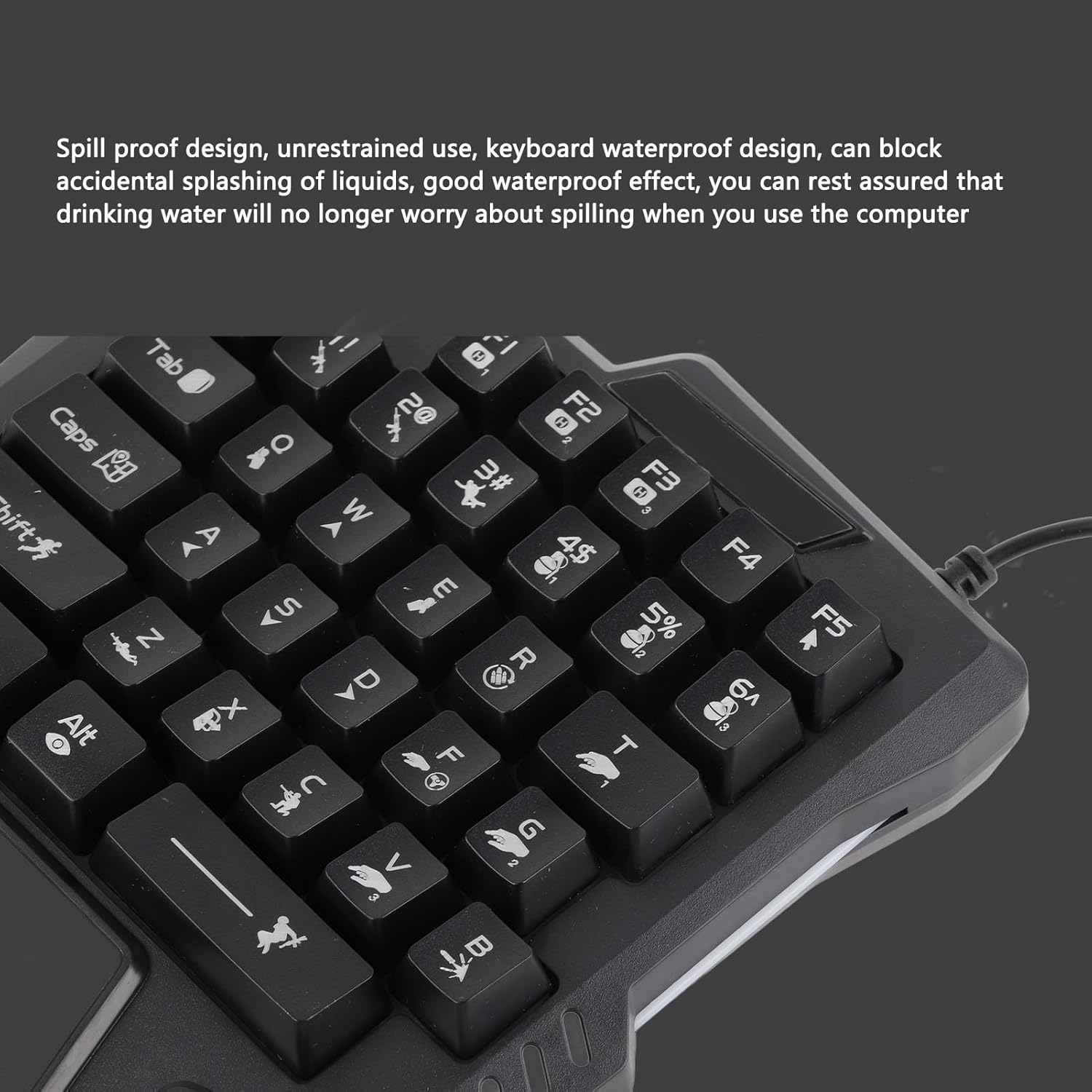 One Handed Gaming Keyboard, 3 Color Backlight 35 Keys Single Handed Wired Gaming Keyboard for Computer Mobile Games, USB Interface, Rubber anti Slip Foot Pad, 1.5M Cable image number 5