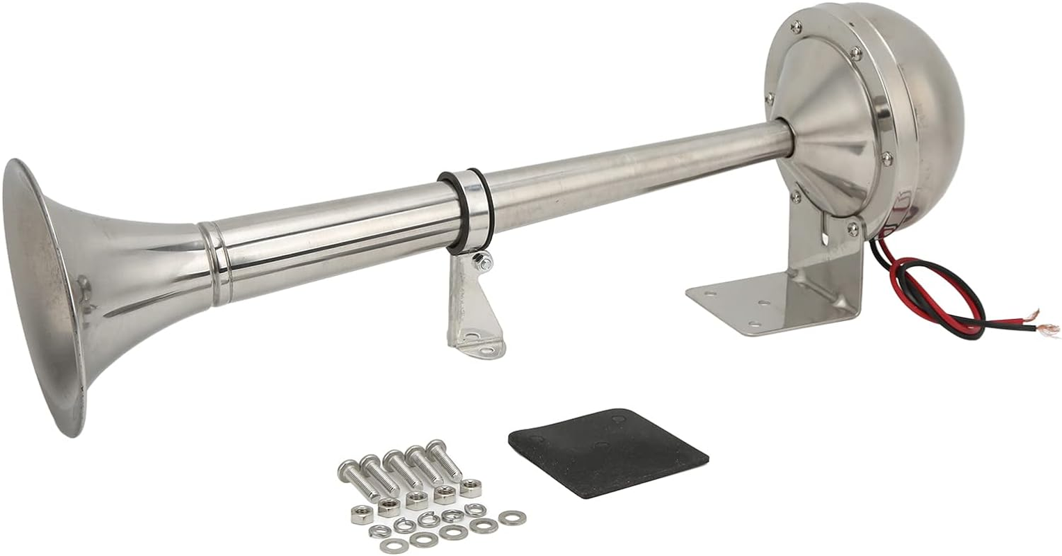 Gugxiom 12V Marine Horn Boat Horn Marine, No Magnetic Stainless Universal Boat Air Horn Coast Guard Approved, Air Horns Loud Marine Air Horns Single Trumpet for Safety