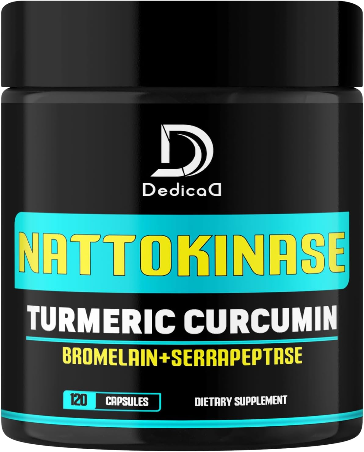 DEDICAD 120 Capsules Nattokinase 2000 Fu Supplement - Combined with Curcumin, Bromelain, Serrapeptase & Black Pepper - Body Balance, Circulation Health & Immune System - 4-Month Supply