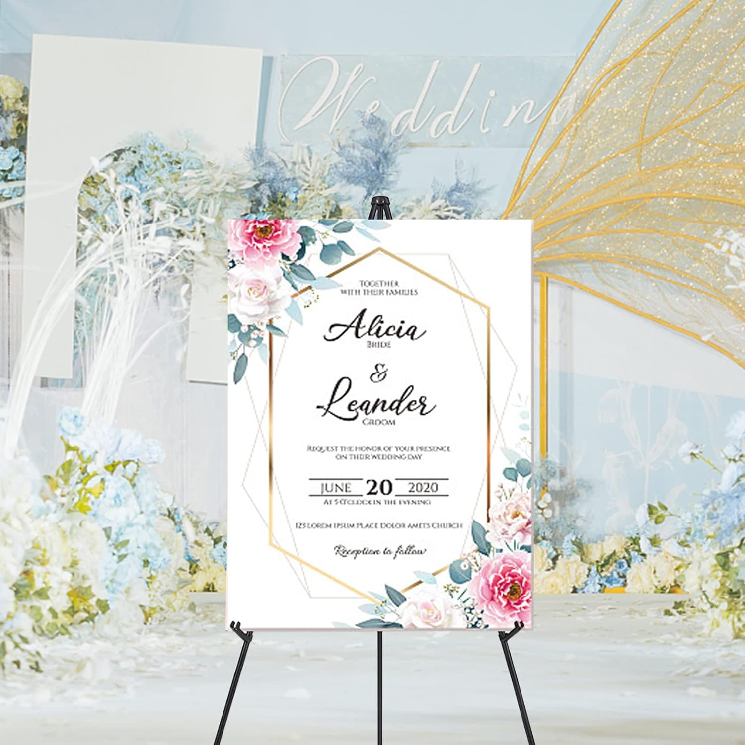 Thickened Easel Stand for Wedding Sign & Poster 63'' Portable Easels for Display Black Art Easel for Floor Adjustable Metal Easel Stand,Quick Set-Up Tripod Stand, Presentations,Signs,Posters (Black) image number 5