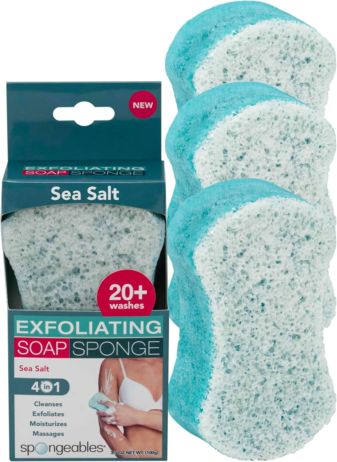 Spongeables Body Wash in a 20+ Wash Sponge, Sea Salt, 3 Count image number 2