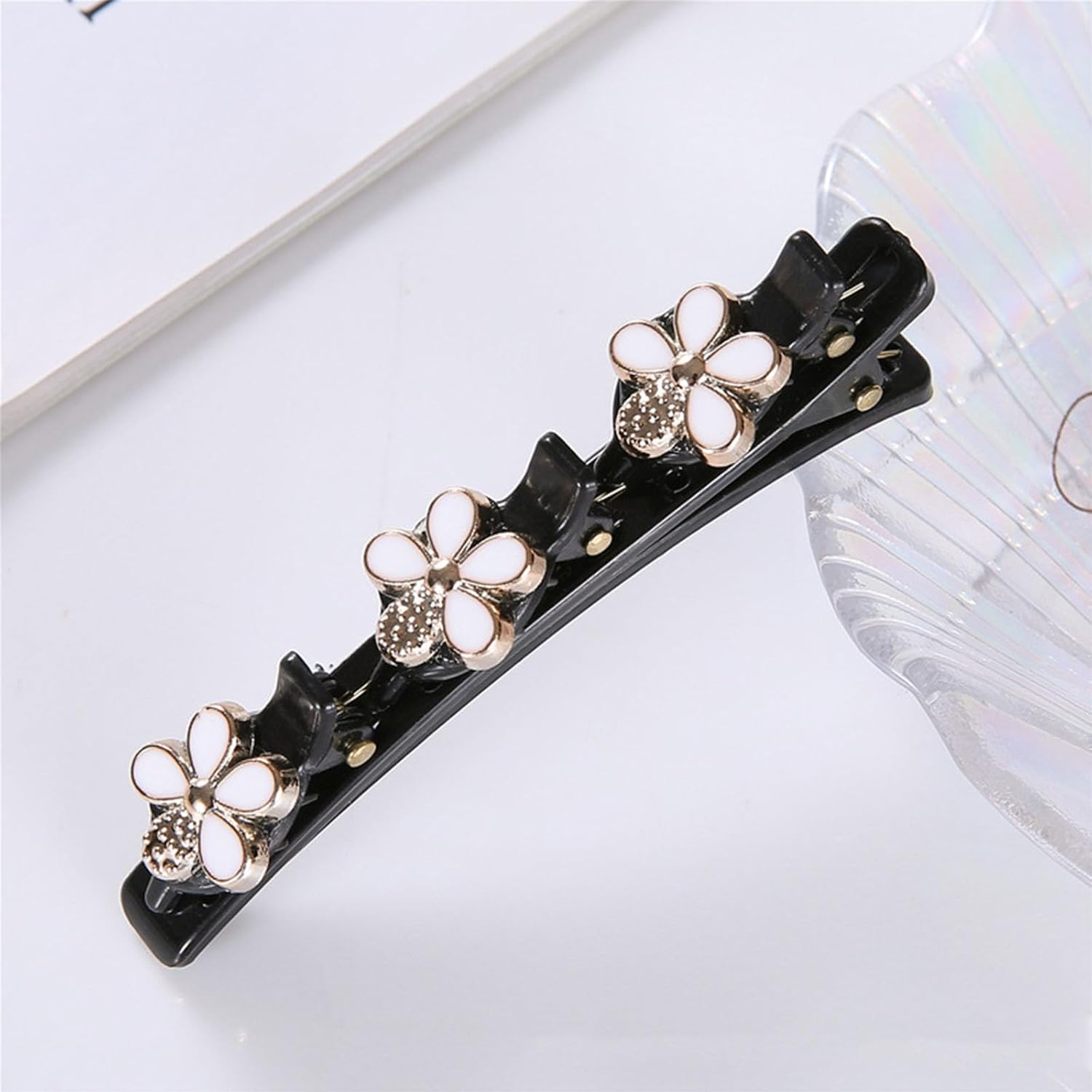 Braided Hair Clips with Sparkling Crystal Stone and 3 Small Clips Beaded Hair Pin Duck Bill Clip Braided Hair Clip with Rhinestones for Women as a Gift (Style: N) image number 1