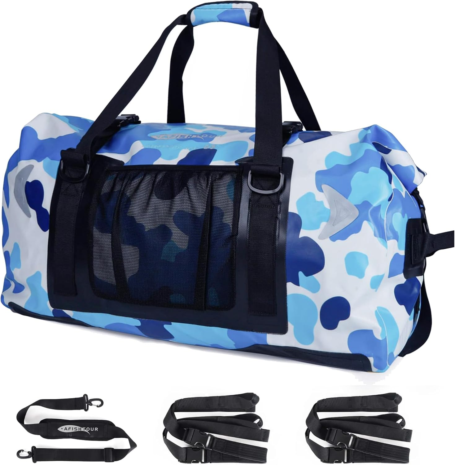 AFISHTOUR 65L Waterproof Duffel Bag for Men and Women - Large Motorcycle Duffle Bag with Straps for Back Seat - Roll Top Dry Bag for Kayaking, Rafting, Boating, Swimming, Beach (Black)