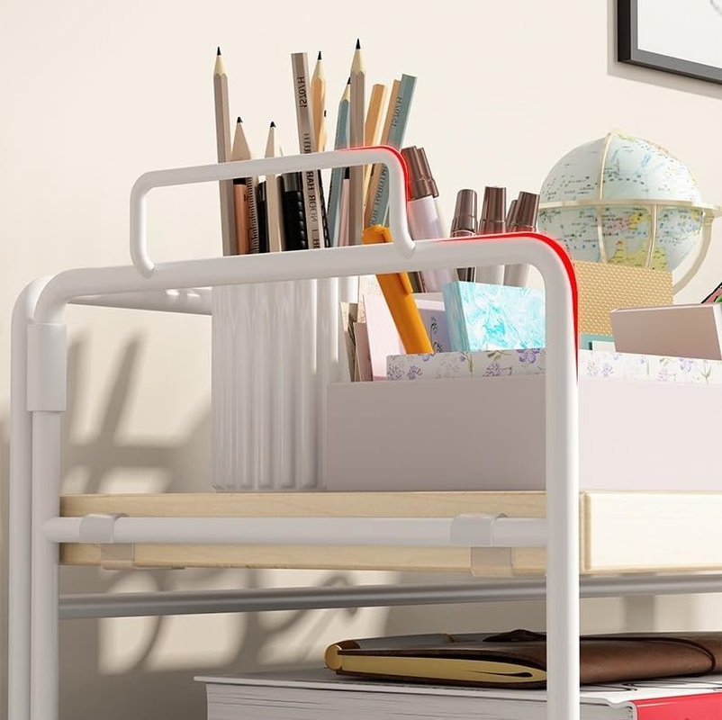 Joiena Desktop Bookshelf 2 Tier Organizer, Adjustable Wood Desktop Bookcase Office Desk Display Storage Shelf Rack, Plant Stand, Decor for Kids, Office Kitchen Living (White) image number 4