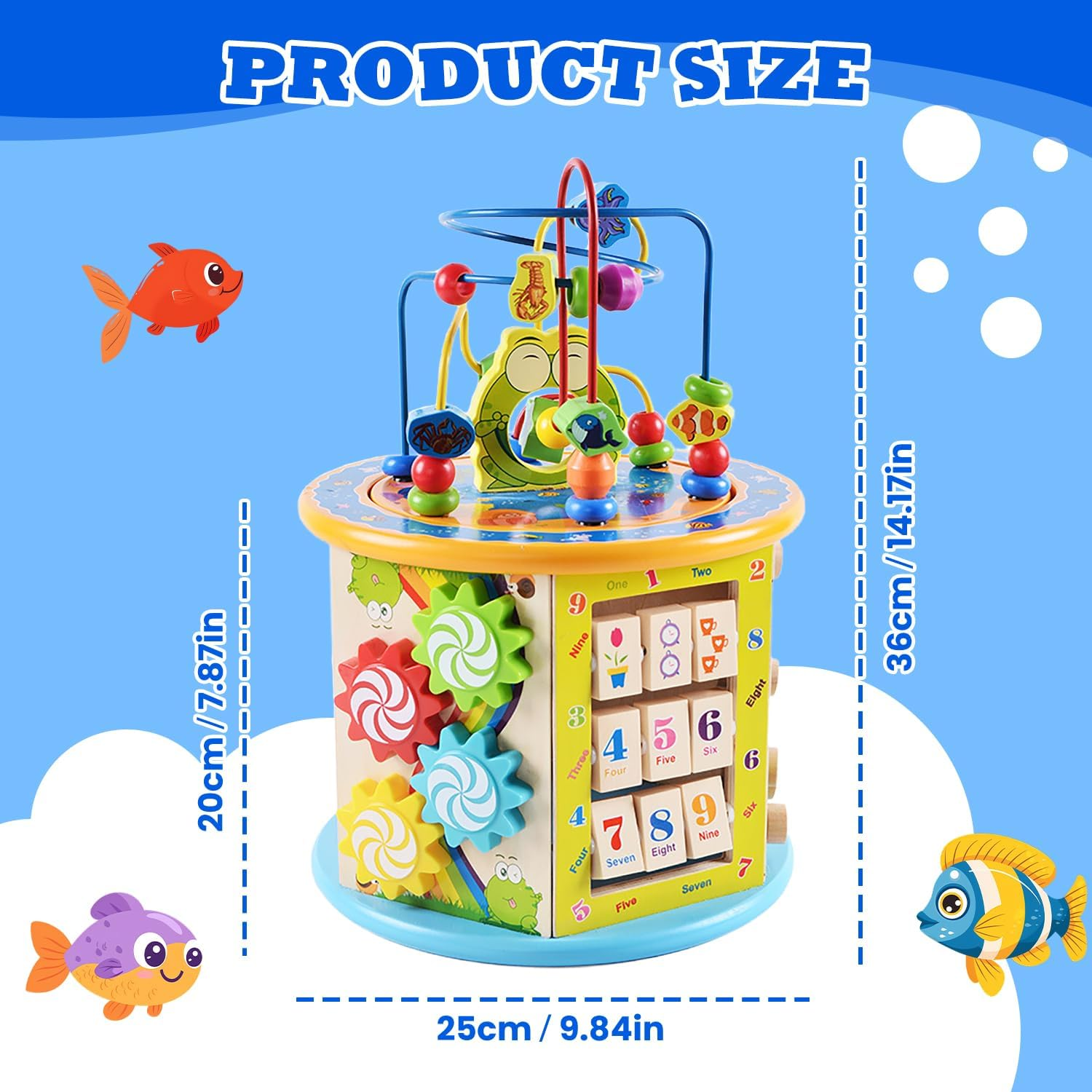 Uandhome Wooden Activity Cube for Toddlers 3,Montessori Early Educational Early Educational Learning Music,8 in 1 Electronic Shape Sorter, Montessori Toys,Bead Maze for Kids Toddler Infant First Gifts image number 5