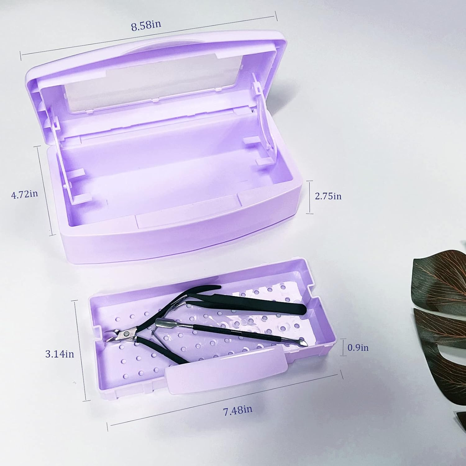 Nail Art Tool Sterilizer Tray,Plastic Clean Sterilizing Box Storage Organizer for Nail,Tweezers,Hair Salon,Spa & Cutter Manicure Equipment (Purple) image number 2