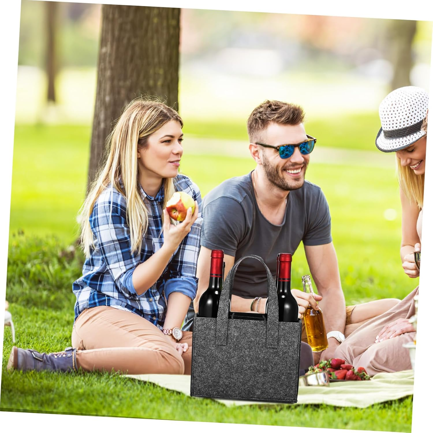 CHILDWEET 4Pcs Thick Felt Carrier Bag with Handle Portable Wine Handbag Tote for Travel Camping Picnic Reusable Storage and in Medium Gray image number 3