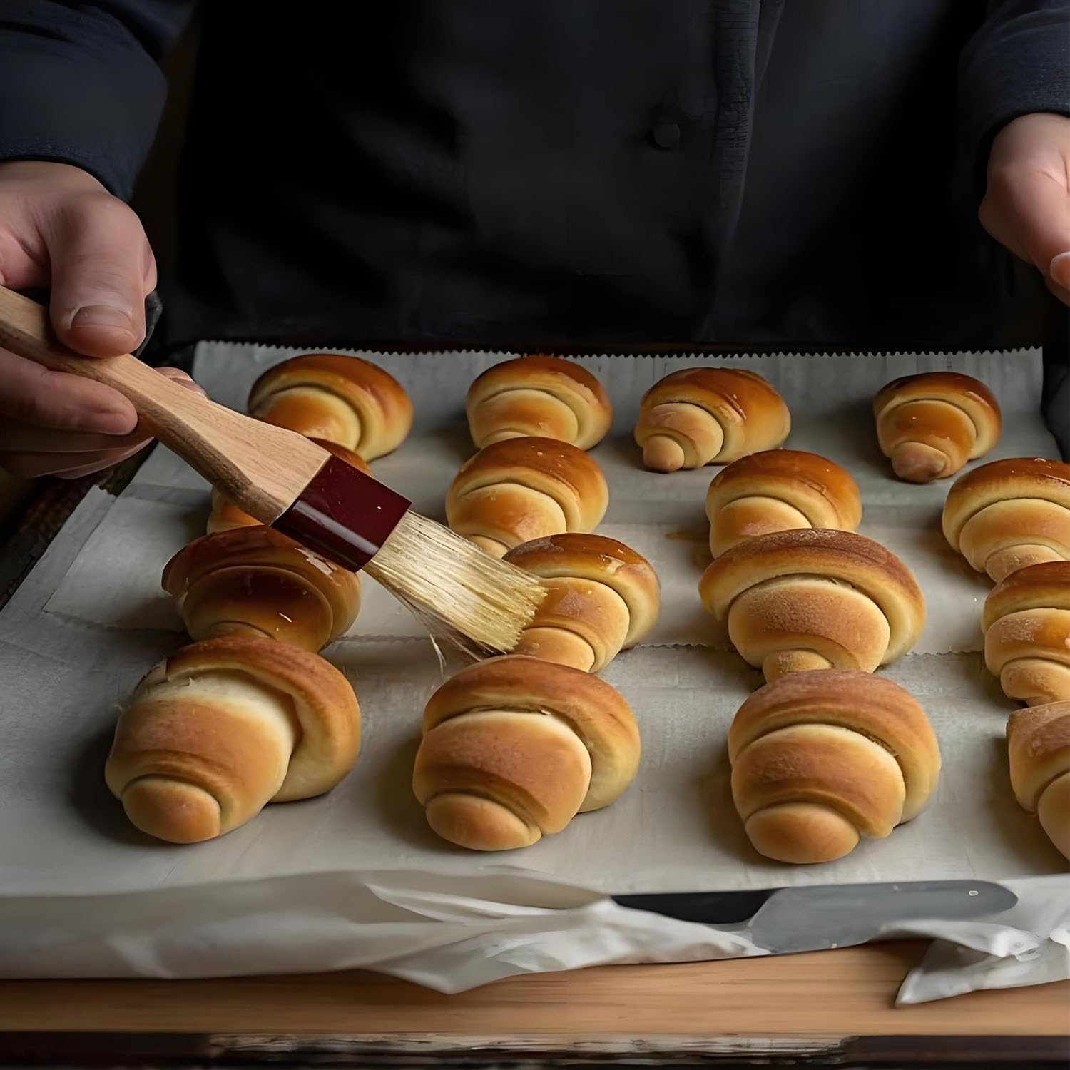 3 Piece Natural Bristle Wooden Handle Pastry and BBQ Sauce Brushes for Cooking, Baking, Grilling and Kitchen Waxing image number 5