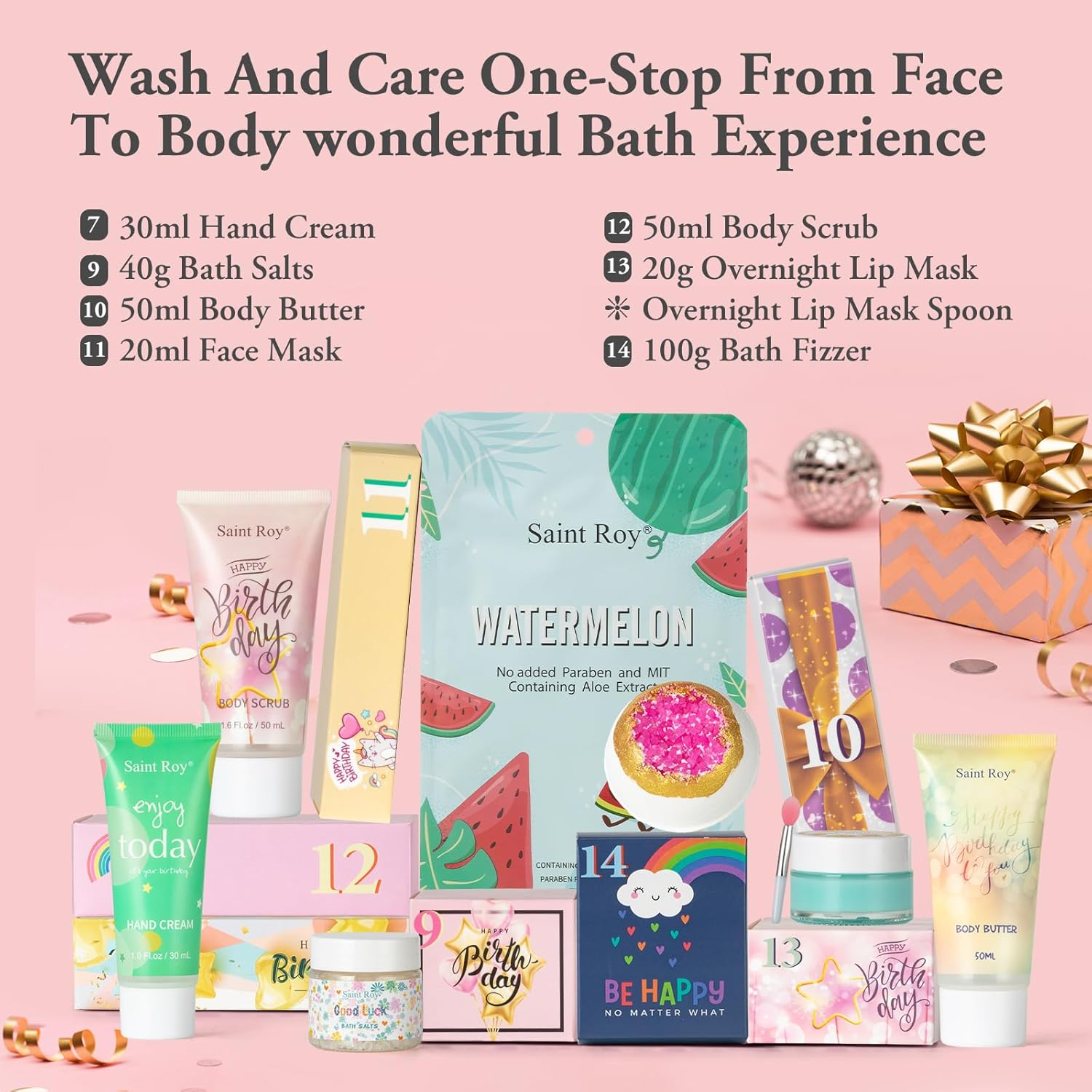 Birthday Gifts for Women，Happy Birthday Surprise Box, 15Pcs Luxury Spa Gifts for Her, Gift Box for Teen Girls Unique with Hand Cream, Diy Nails Set, Skin Care Gift Sets for Women, Mom, Daughter image number 4