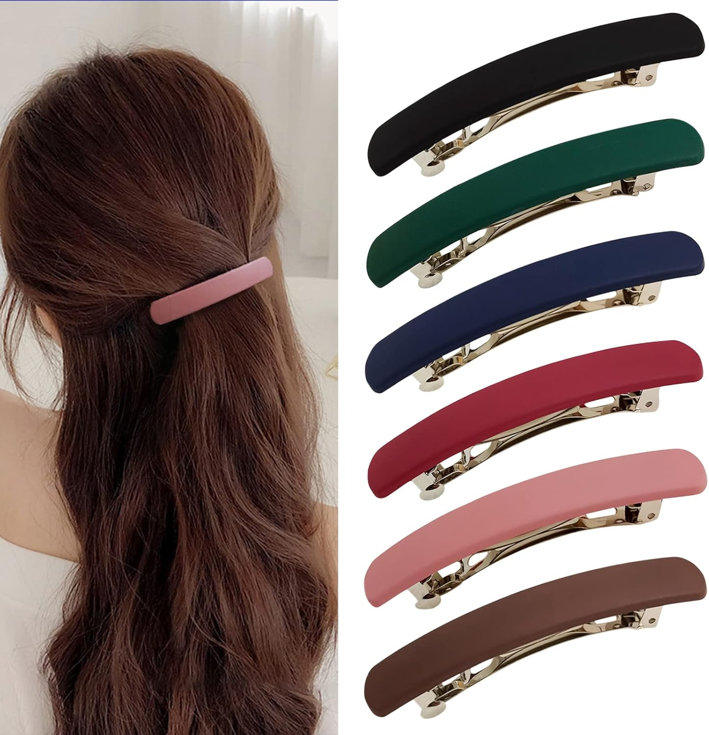 6 PCS Hair Clips Colored 9Cm/3.5" Barrette Tortoise Shell Acetate French Barrettes Hair Clips, Metal Snap-On Hair Pins No Hair Damage, Hair Styling Clips for Girls Women (B)
