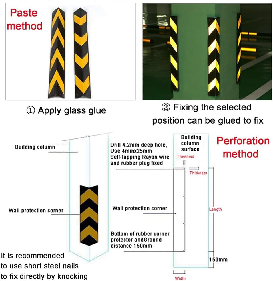 4 Pcs Reflective Rubber Wall Corner Guard,Garage Wall Guards Edge Rubber Protector Walls Corner,Garage Corners Edge and Bumpers Corners Guards,For Parking Protection Car Horn Guardrail Post image number 5