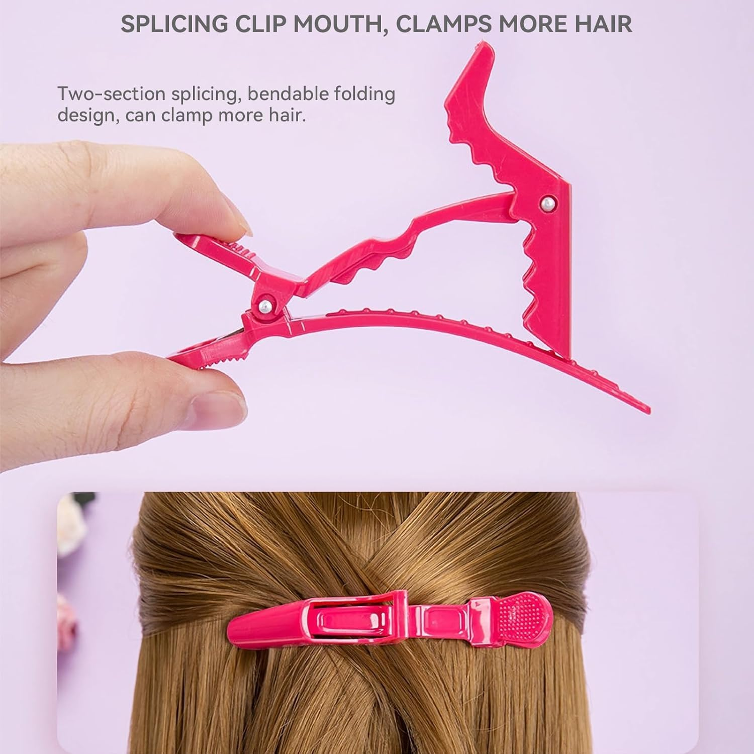 12Pcs Styling Hair Clips Duck Bill Clips Professional Hairdressing Salon Sectioning Alligator Hair Clips Durable Nonslip Grips Wide Teeth (Pink) - Black image number 3