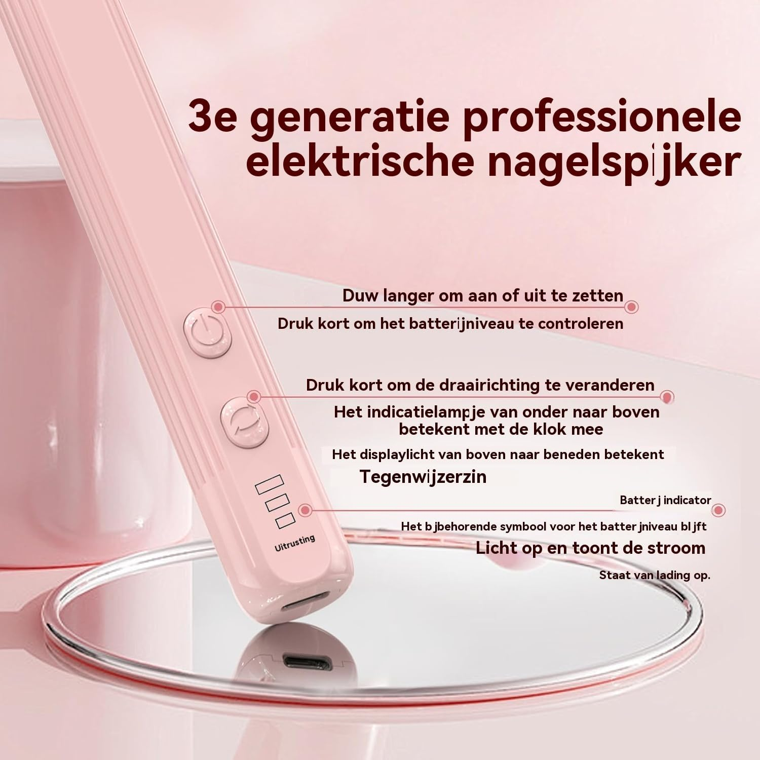 AOMEES Cordless Electric Nail Drill Bit Set, Portable Nail File Set for Acrylic and Gel Nails, Manicure and Polishing with 100 Sanding Bands (Pink) image number 5