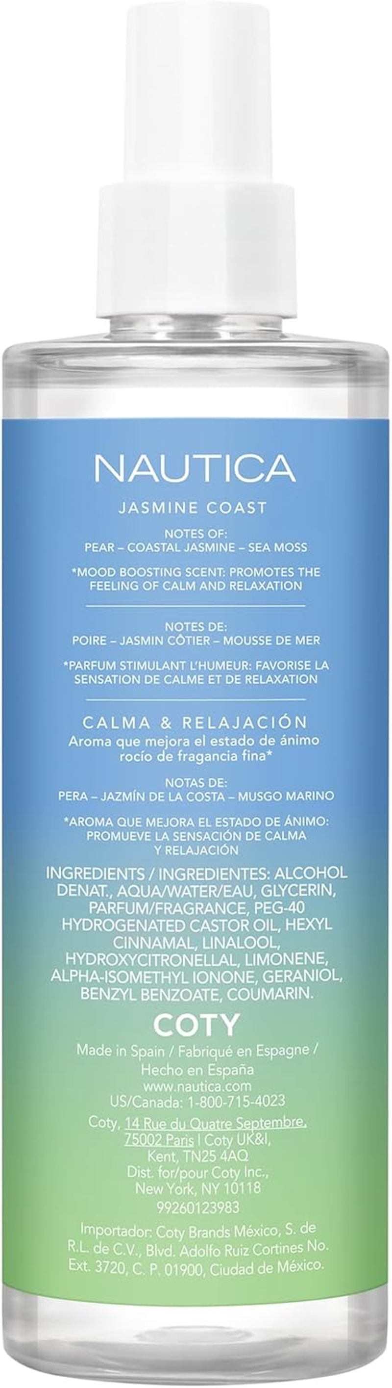 Nautica Jasmine Coast Fragrance Hair and Body Mist for Women, Mood-Boosting Perfume, Calm & Relaxing, Floral-Fruity Fragrance, Vegan Formula, Long Lasting Scent, 8.4Oz image number 1