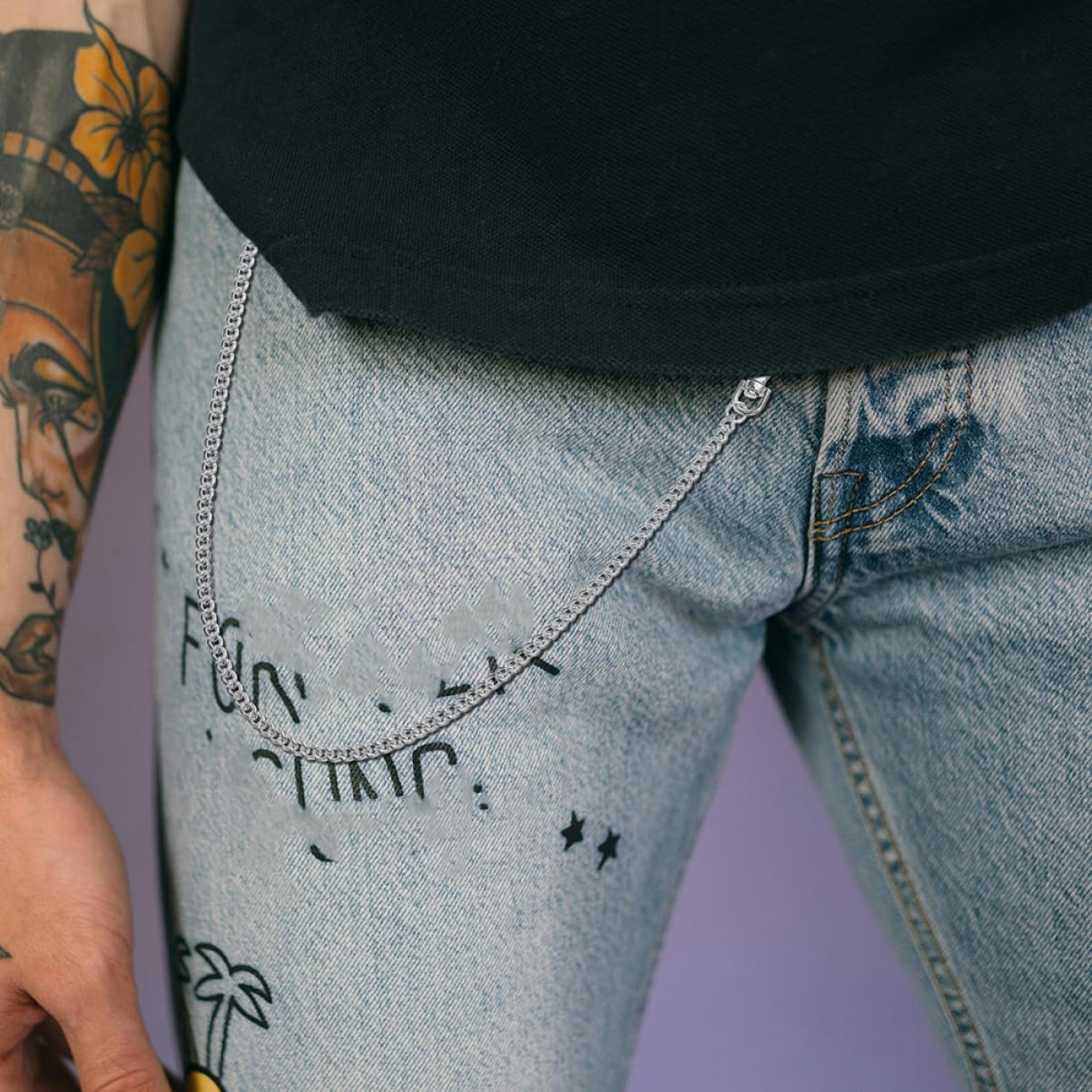 TOGEVAL Wallet Chain for Men Heavy-Duty Secure Keys Holder Functional Jeans Pocket Watch Chains Decorative Lobster Clasp image number 4