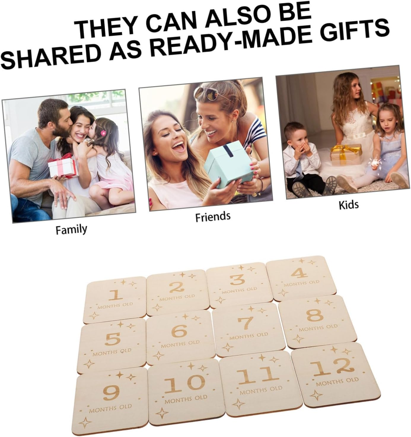 Kisangel 12Pcs Milestone Marker Newborn Growth Cards for Monthly Announcements Cute Photo Props Memorable Milestone Slices for First Year Documenting
