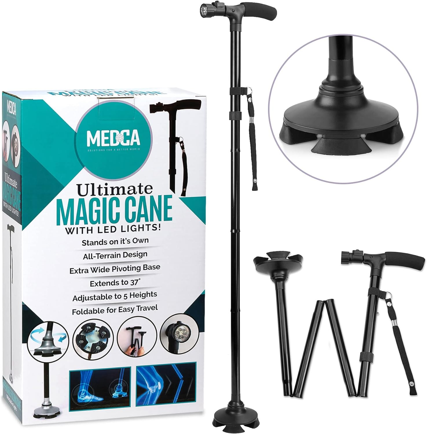 Folding Cane with Led Light - Adjustable Walking Sticks LED Light to Get around Easier in the Dark, Collapsible Canes with Rubber Feet for Men and Women image number 3