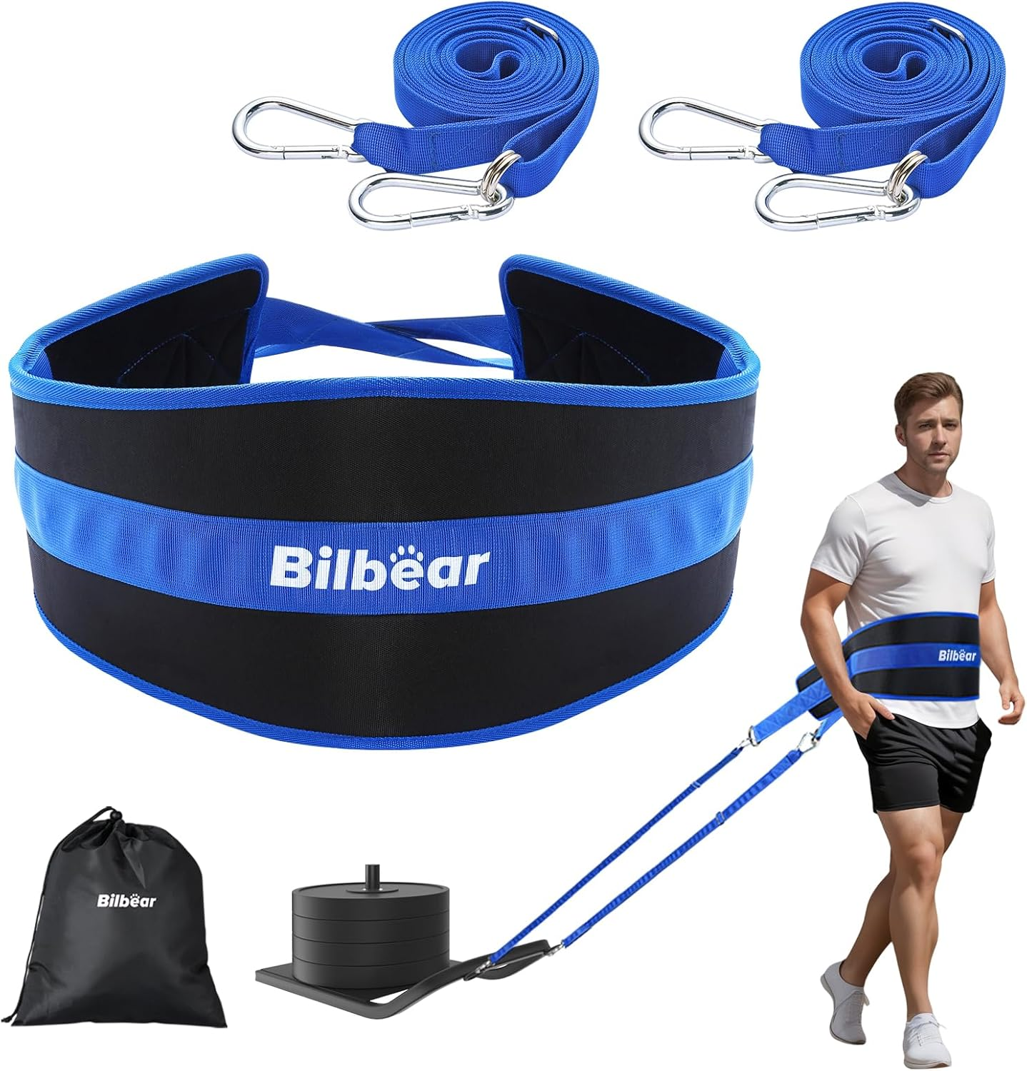 Bilbear Dip Belt for Weightlifting,Weight Lifting Belt with 39 Inch Strap for Pulls Up, Adjustable 43 Inch Fitness Weight Lifting Strap,With 45-Angle Rings&2 Snap Hooks, for Gym