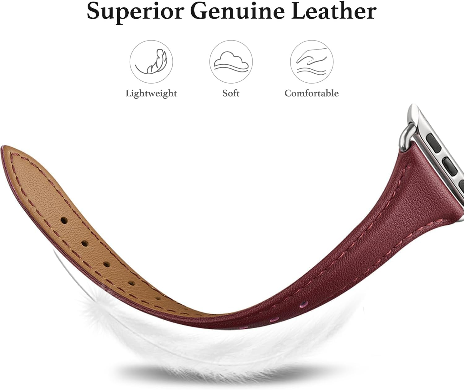 Leather Band Compatible with Apple Watch Strap Women, Genuine Leather Thin Slim Bracelet Bands for Iwatch Series 11 SE 10 9 8 7 6 5 4 3 2 1 Ultra (42Mm 41Mm 40Mm 38Mm) image number 1