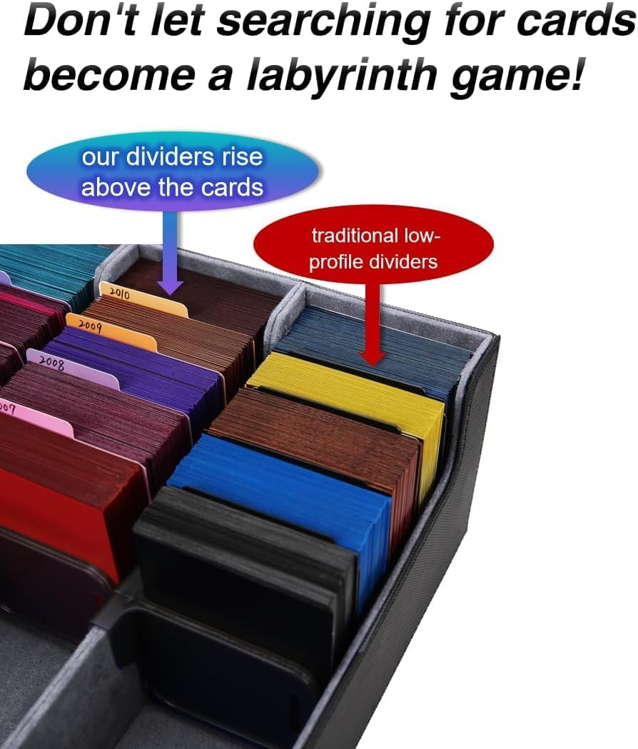 Cyperever Card Deck Box Trading Card Storage Box, Playing Card Case with 4 Display Windows, Magnetic Storage Boxes with 3000+ Trading Cards Storage, 48 Colorful Dividers, 4 Supporters & Strap Black image number 3